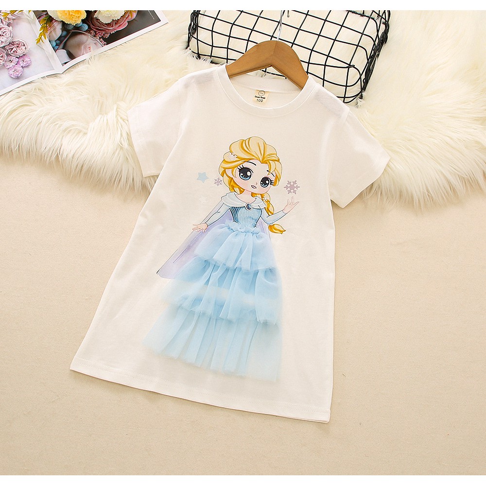 Dress Kasual anak perempuan Elsa Snow White Mermaid Model T-shirt