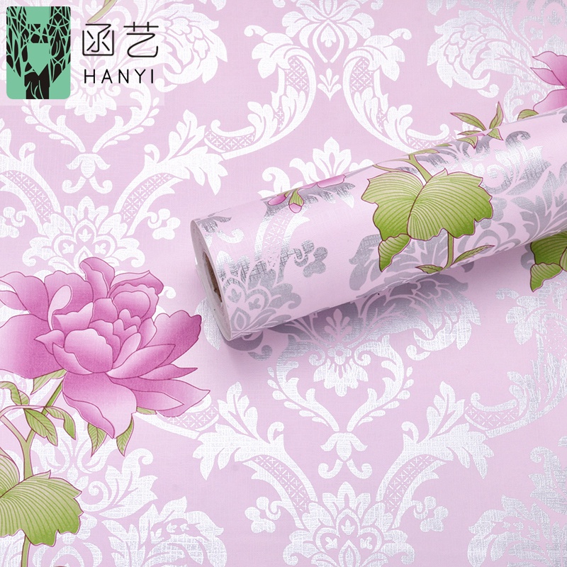 Wallpaper Sticker Motif BATIK PINK BUNGA UNGU