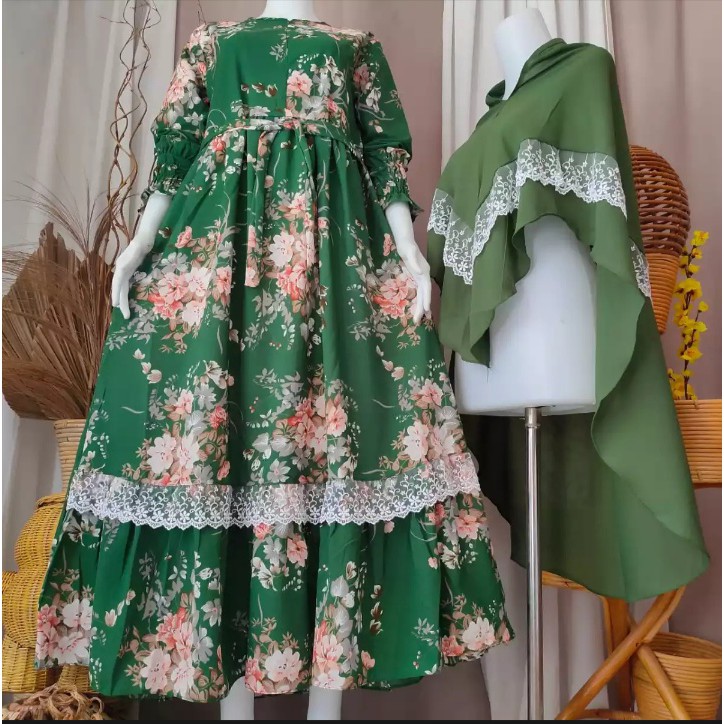GAMIS SYAR'I MONALISA KOMBINASI CERUTY // GAMIS TERHITS KEKINIAN // GAMIS MOTIF BUNGA SAKURA