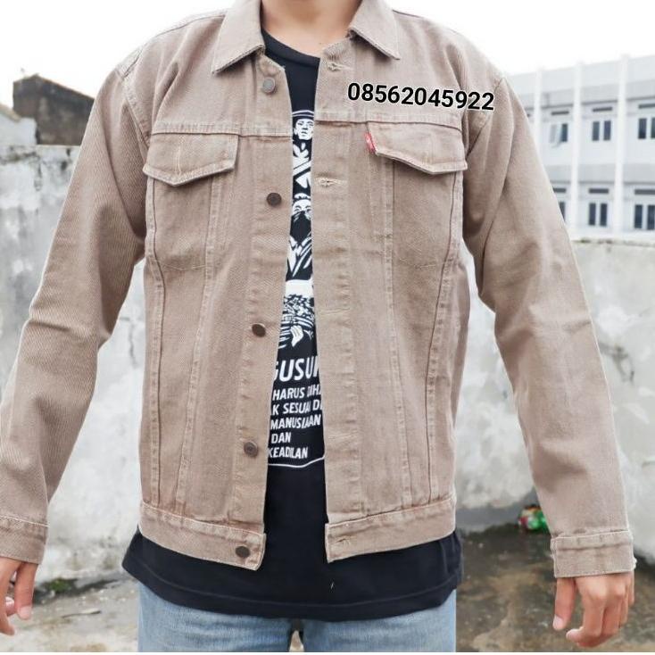 Terbaik..Jaket Jeans Pria Cream Crem Krem Kream Size M L XL