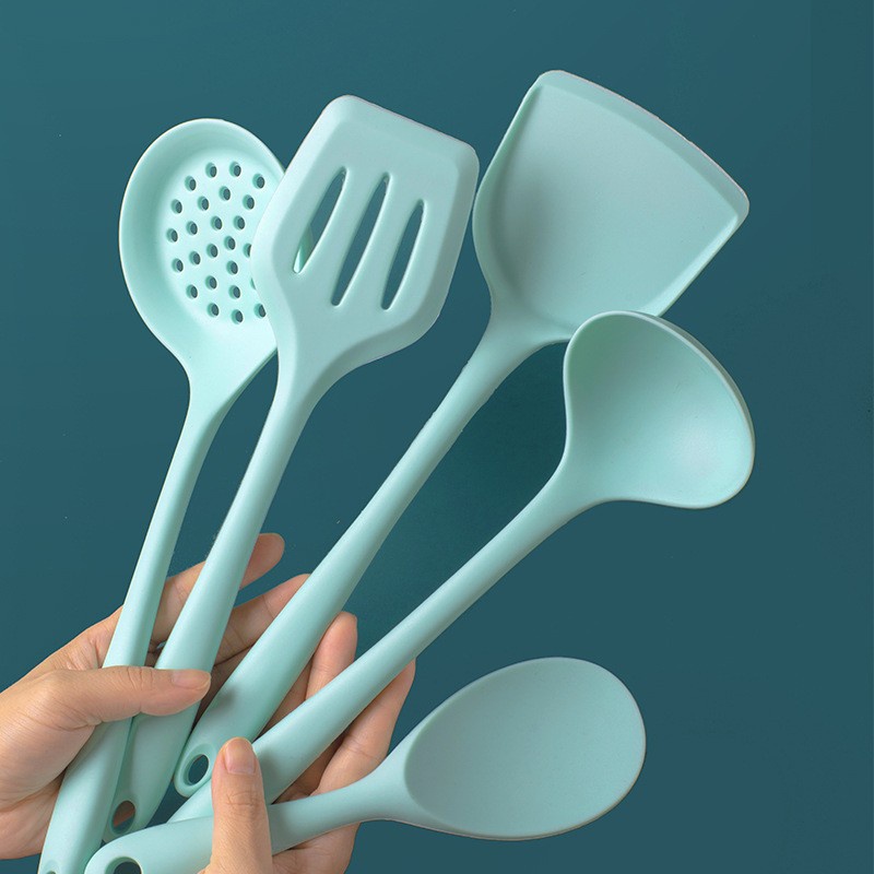 set 5pcs silicone cooking utensil / turner ladle skimmer rice spoon / set masak silikon tahan panas lilac pink tosca