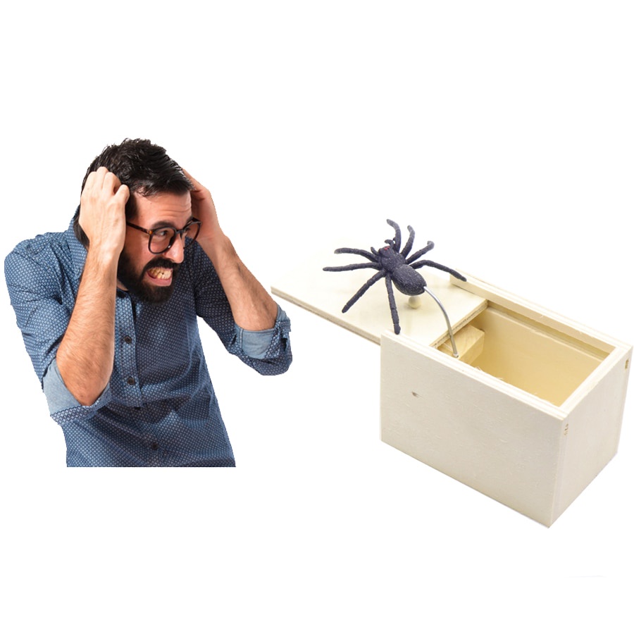 Prank kotak laba laba, cocok untuk hadiah Mantan, Mainan lucu bercanda DZQ Mainan Funny Scare Box Children Toy - QW089 NEW Funny Scare Box Wooden Prank Spider Hidden in Case Great Quality Prank-Wooden Scarebox Interesting Play Trick Joke Toys Gift