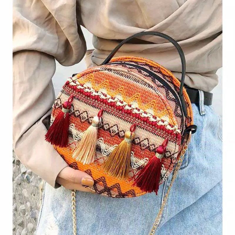 tas selempang ukir/tas tali unik/tas wanita/tas remaja kekinian