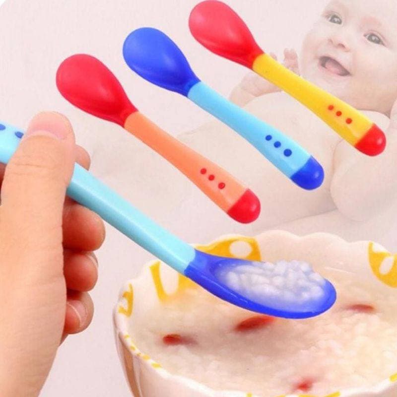 JT - 1 SET Sendok makan bayi / sendok garpu Sensor Panas silikon / Peralatan Makan Bayi / Sendok Anak Silicon