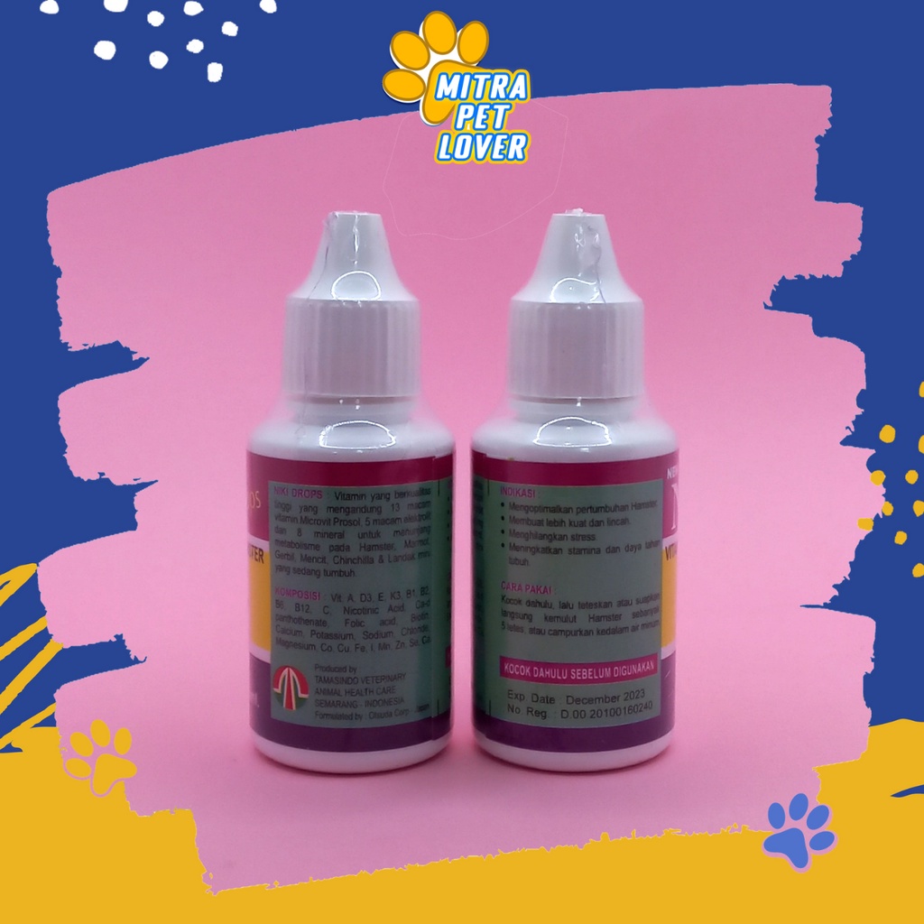 VITAMIN PERTUMBUHAN HAMSTER - NIKI DROP 30 ML -TINGKATKAN METABOLISME &amp; STAMINA &amp; IMUN &amp; GEMUK GENDUT LINCAH UNTUK TIKUS MARMUT LANDAK - SUPLEMEN - MURAH GARANSI KUALITAS ASLI ORIGINAL - PET ANIMAL TAMASINDO OBAT KESEHATAN HEWAN PELIHARAAN MITRAPETLOVER