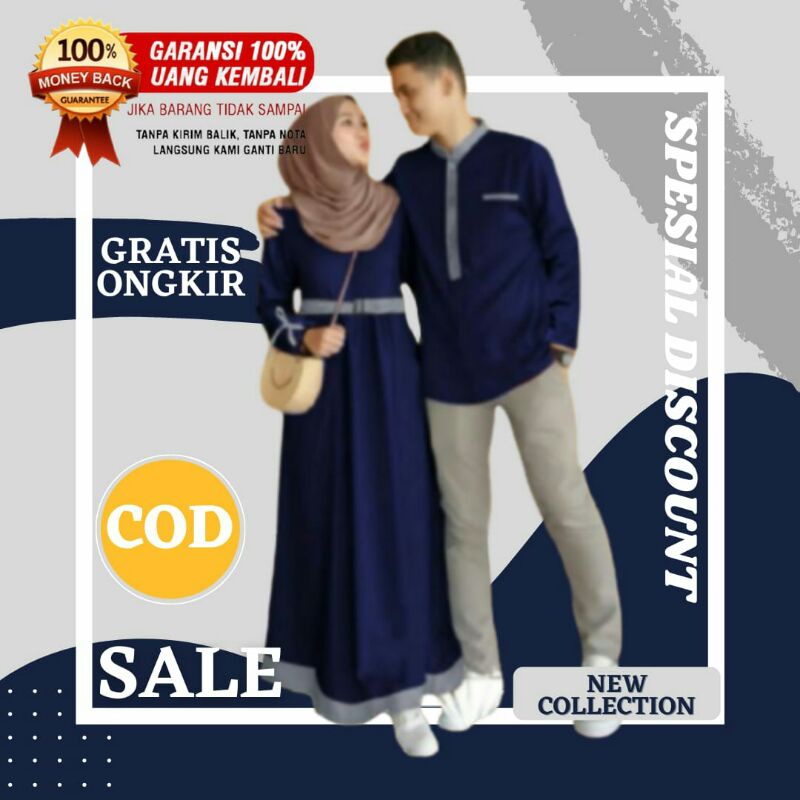 Baju kapelan Set Busana Muslim Pria Dan Wanita Gamis Pasangan Murah Suami Istri Syari Kekinian Moder