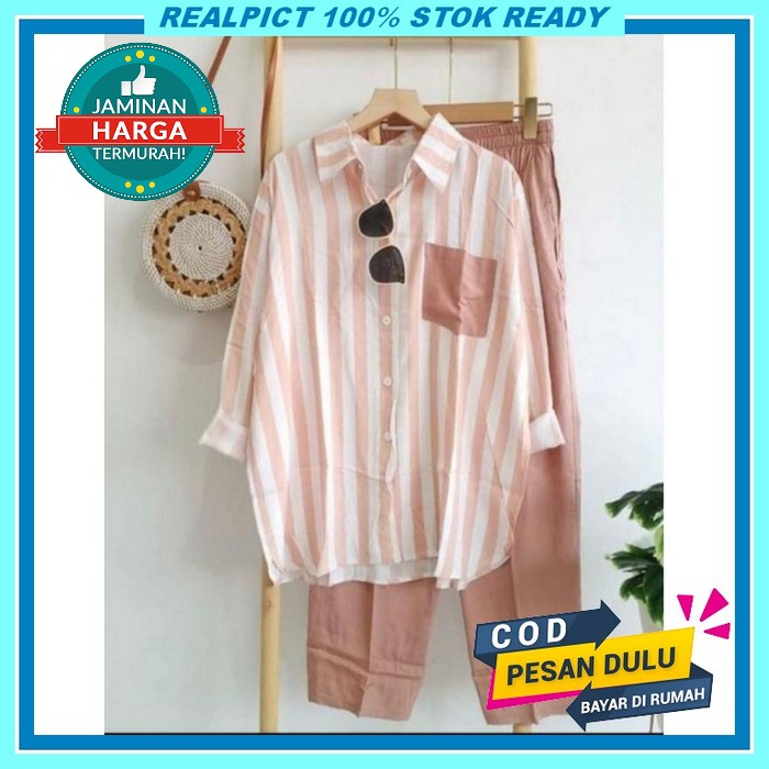 Setelan Rayon Premium | One Set Pajamas Motif Kartun Lucu Bunga | Setc Stelan Panjang Salur /Stelan 