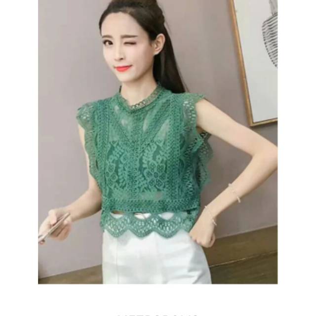 crop top wanita import/crop top brukat import/atasan wanita brukat - Hitam