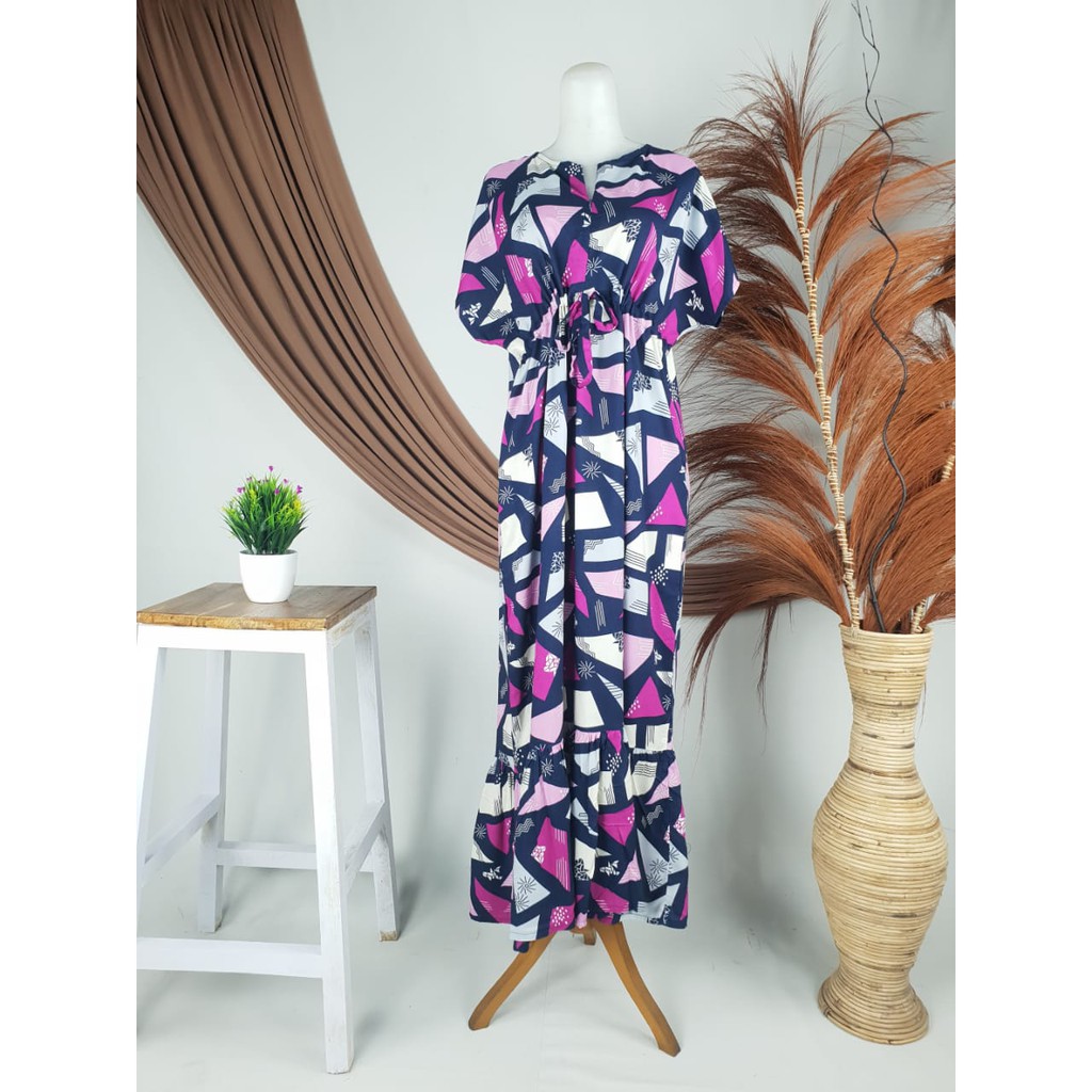 Daster Long Ruffle Busui Serut PREMIUM / Daster Rayon - Grosir Hijab Tasik