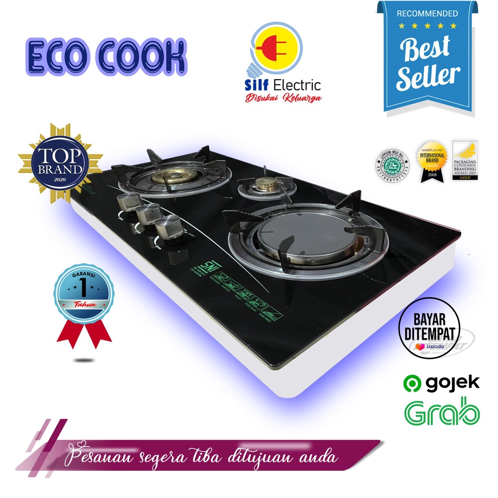 Kompor Gas Tanam 3 Tungku Kaca Eco Cook EC3-01