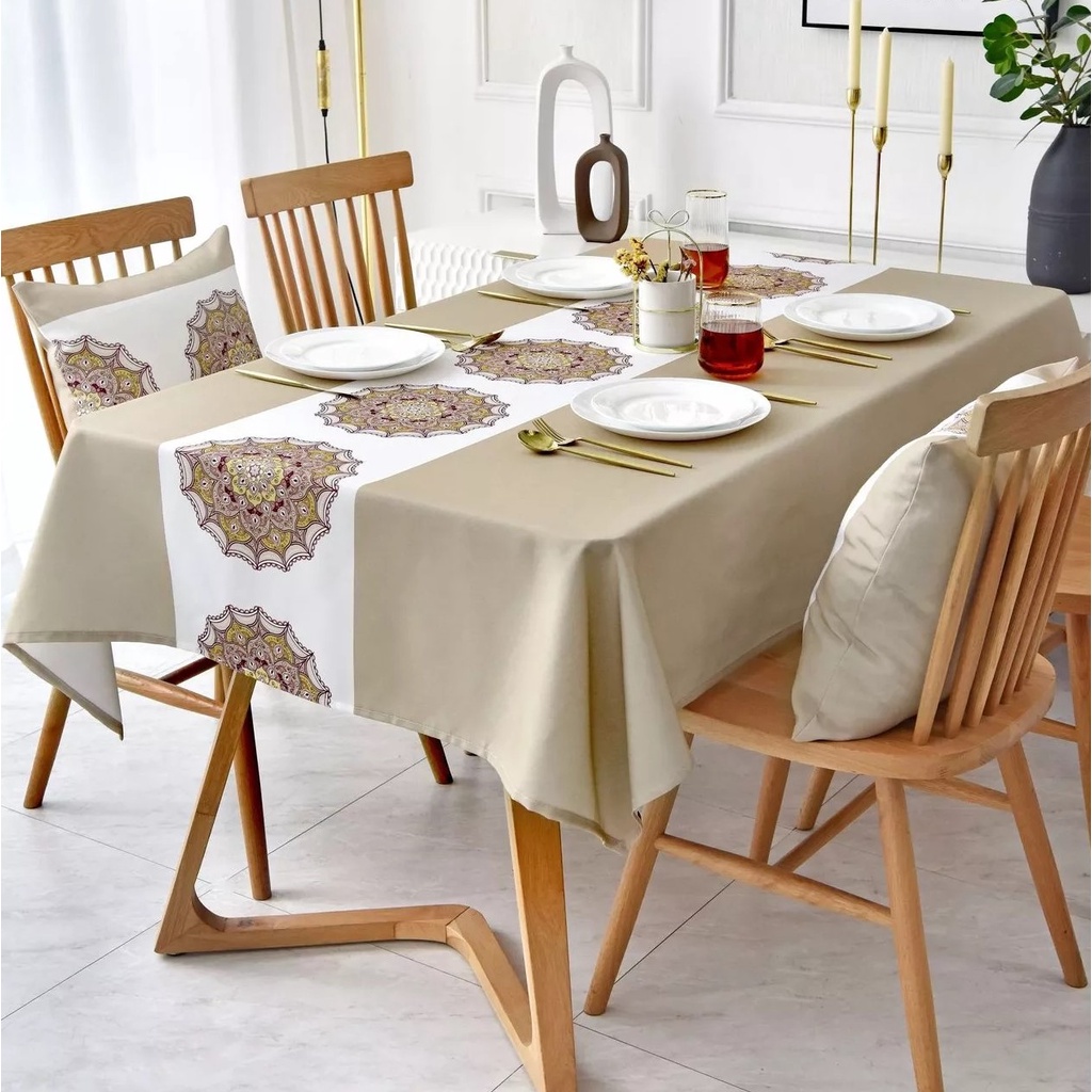 Taplak Meja Makan Modern Mewah Premium Waterproof Anti Air Minyak Jumbo 6 Kursi 180x140 Cm Dining Table Cloth Cover