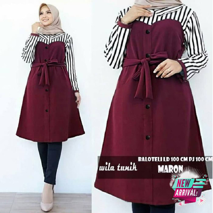 Tunik Remaja Muslim Polos Kekinian Terbaru 2021 Katun Murah Busui XE271 Tunik Wila Maroon [Gamis 0
