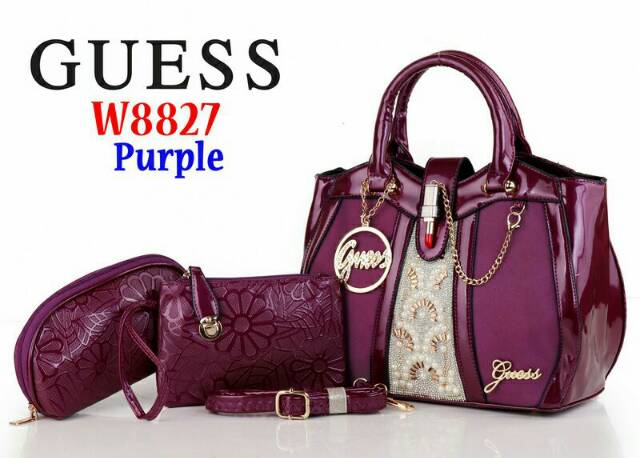 Handbag  Wanita FASHION  GUESS GLOSSY  W8827 3IN1 DOMPET SET  /TAS WANITA 3IN11  TAS GROSIR 8827