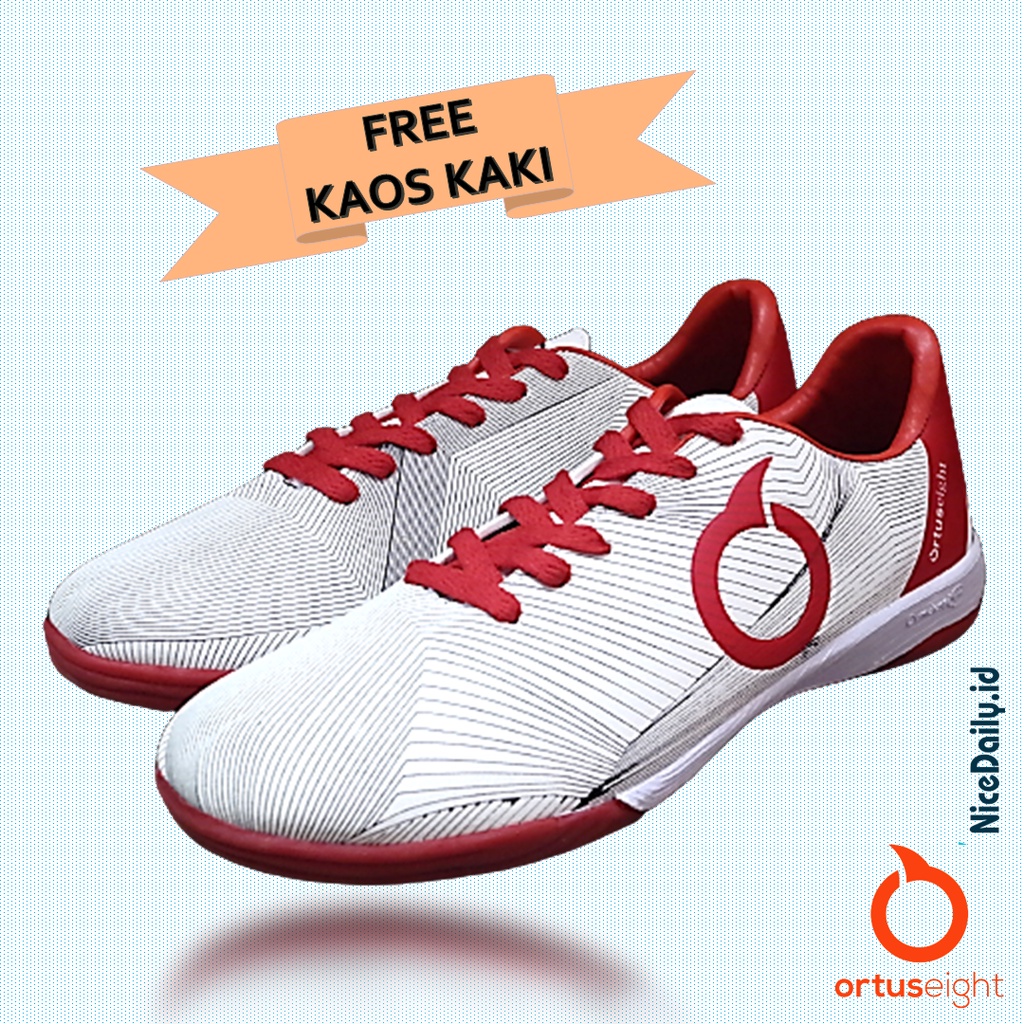 Sepatu Futsal Premium Ortuseight Prodigy IN White Ortred Sneaker Olahraga Pria Keren Berkualitas