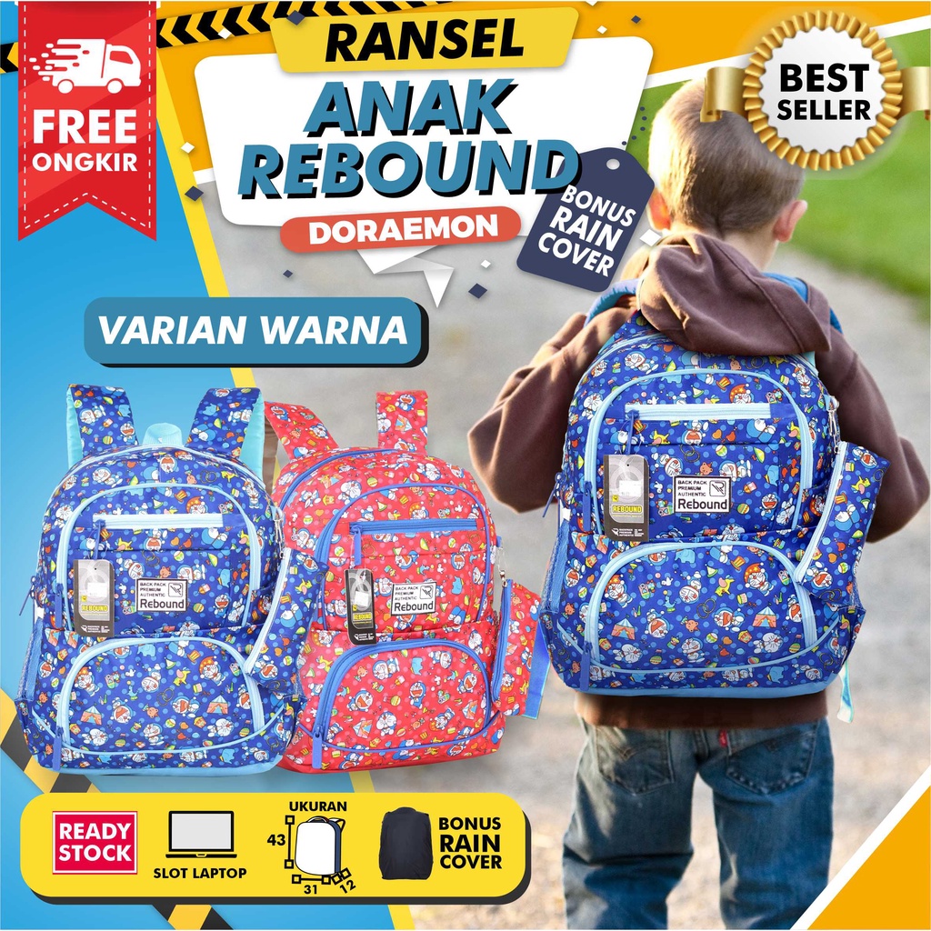 [COD] Promo Ransel Rebound Cowok Gambar Doraemon Tas Gendong Anak Laki-Laki TK SD Lucu Imut Free Tempat Pensil