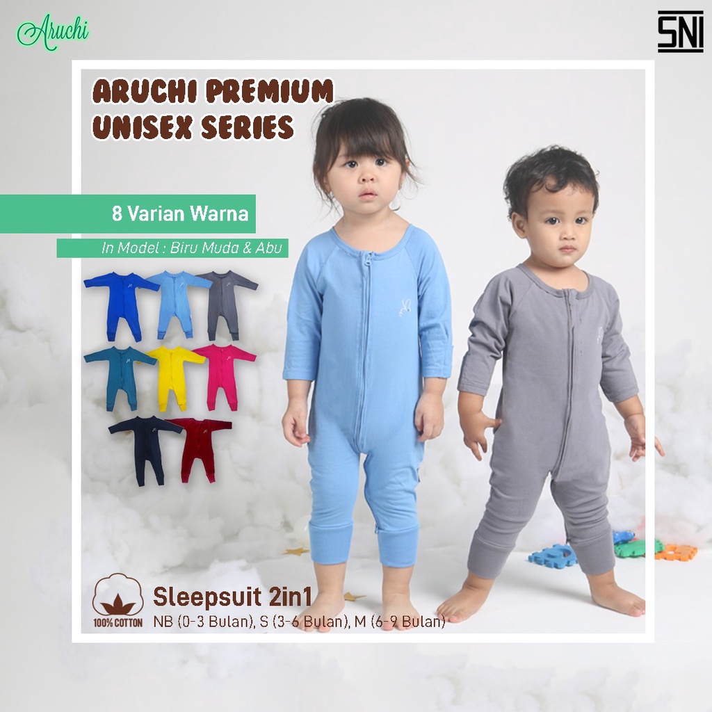 PROMO 7.7 PROMO BAJU LEBARAN ARUCHI SLEEPSUIT ZIPPER SLEEPSUIT RESLETING 2 in 1 NB S M  BAJU TIDUR ANAK