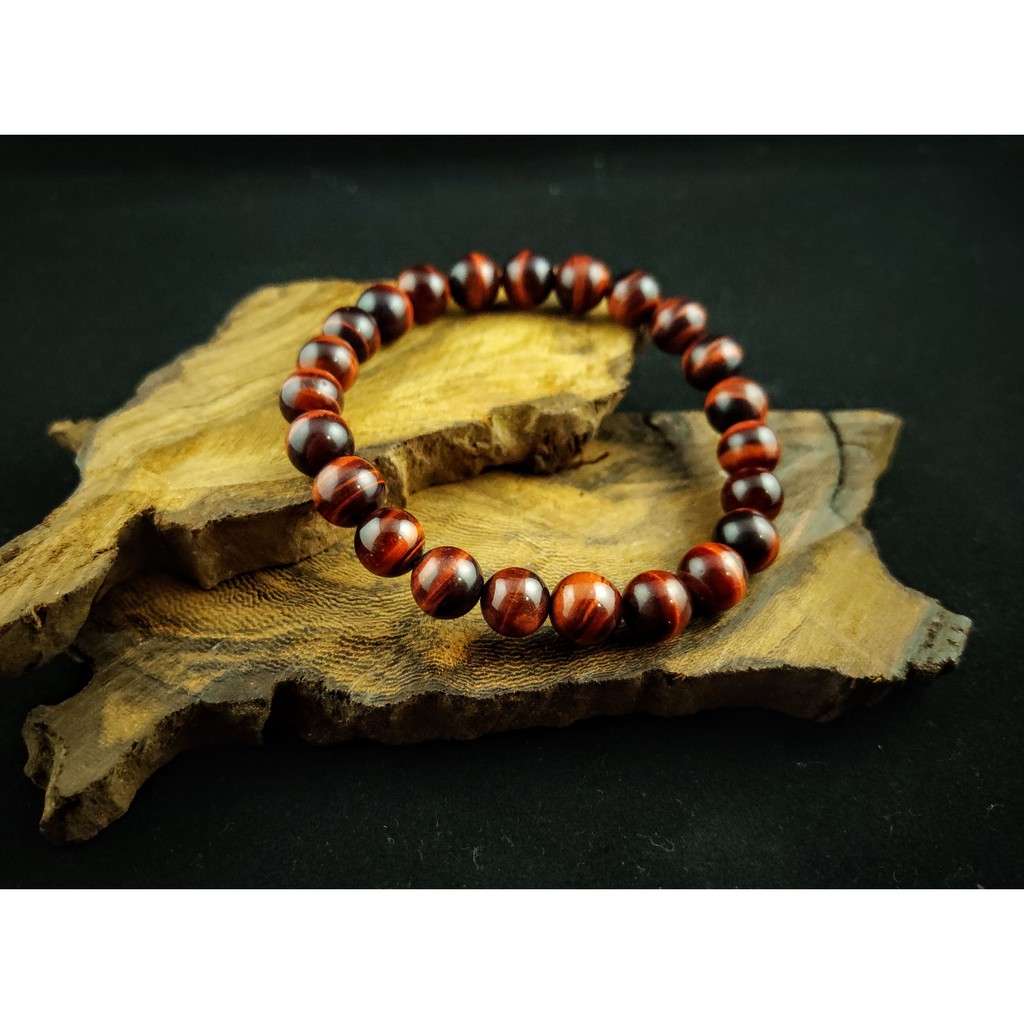 Gelang Batu Tiger Eye Merah Petir Super HQ 8mm Alami