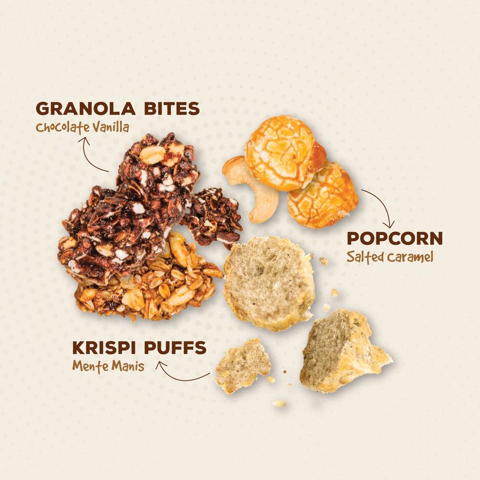 

Bites Chocolate Vanilla, Popcorn Caramel & Krispi Puffs Mente Manis KnX //Promo Minggu Ini