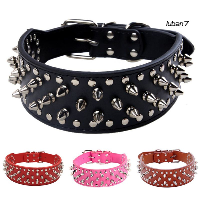 Kalung Anjing Besar Anti Pecah Bahan Metal Aksen Rivet Berduri