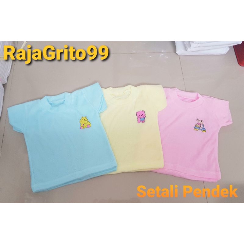 Baju Setali Sporot Lengan Pendek 1 Lusin Bahan Kaos Sporot Warna Motif Bordir Boneka Grosir newborn