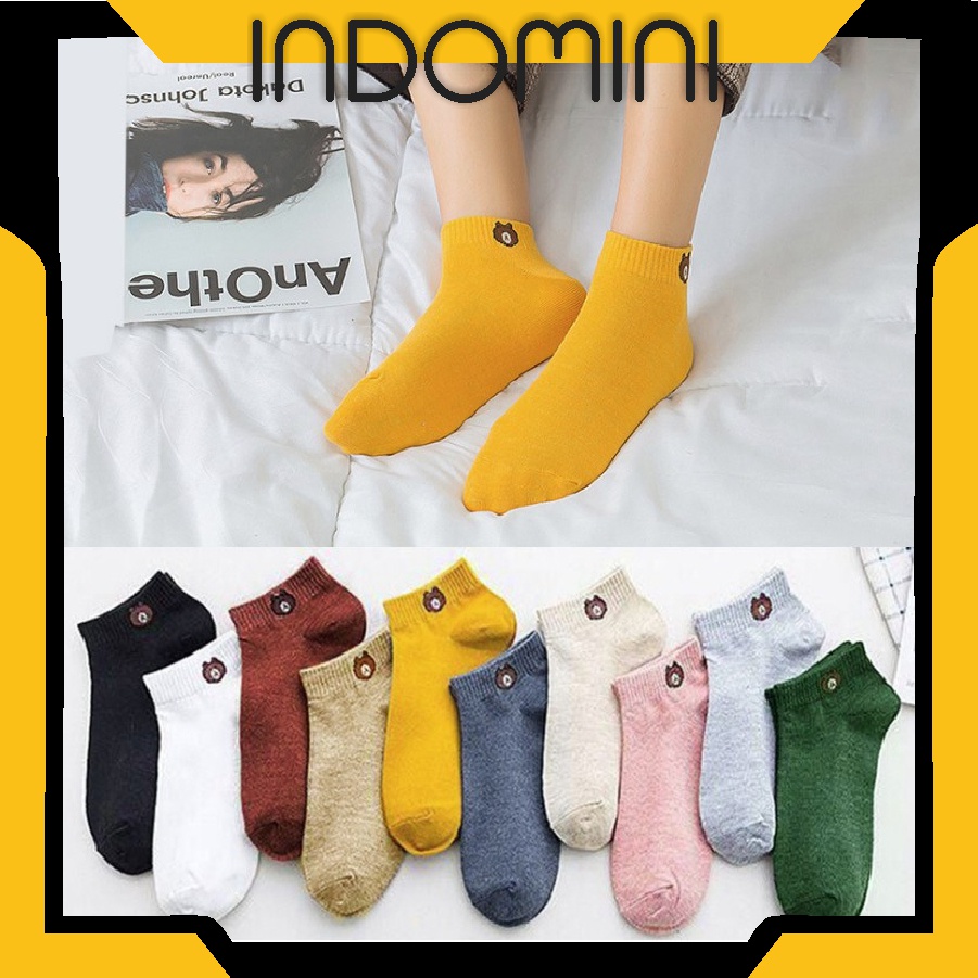 INDOMINI Kaos Kaki Ankle Beruang Kaos Kaki Pendek Semata Kaki Motif Brown Line Unisex R109