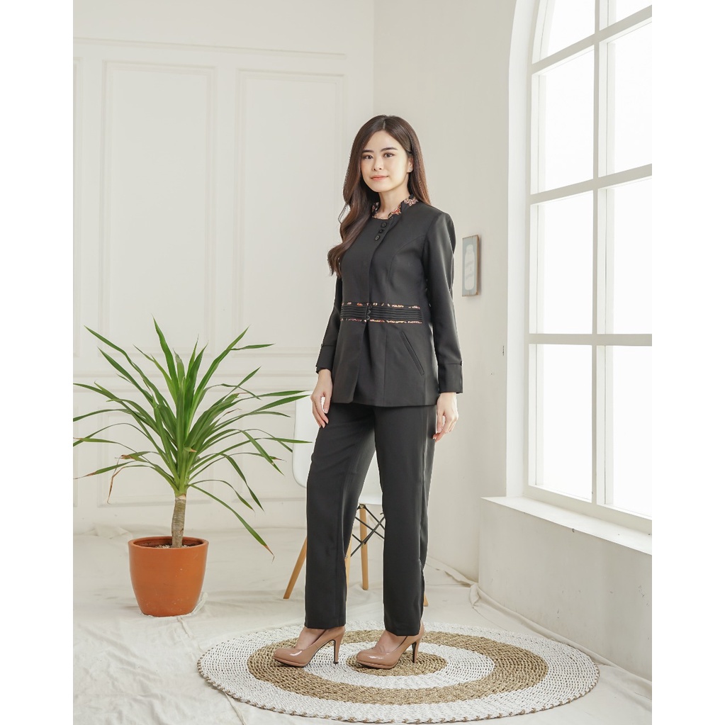 BLAZER WANITA B&amp;V LYNELLE / Seragam PNS / Baju PDH PNS Wanita / Baju Dinas Pemda Wanita / Baju Khaki PNS Wanita / Seragam ASN Wanita / Baju Guru Wanita - 7007 HITAM