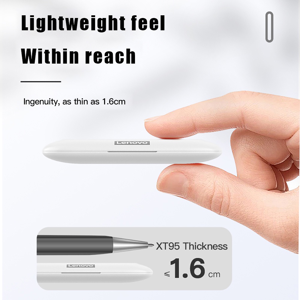 (100% orignial Lenovo, Yang palsu kalah sepuluh)Lenovo XT95 TWS Earbud Mini Slim Headset Bluetooth 5.0 / Earphone AI Kontrol Sentuh Bass Stereo