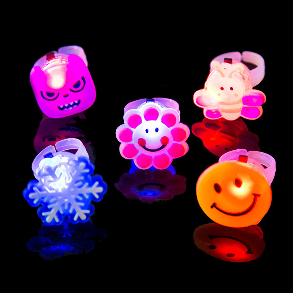Shine Glow In The Dark Mainan Anak Anak 10Pcs/Set Bercahaya LED Flash Kartun Hewan Lem Lembut Rings