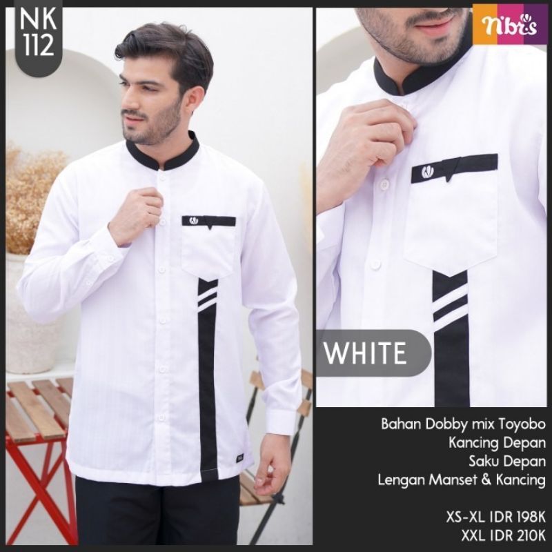 baju Koko Nibras NK 112 putih lengan panjang