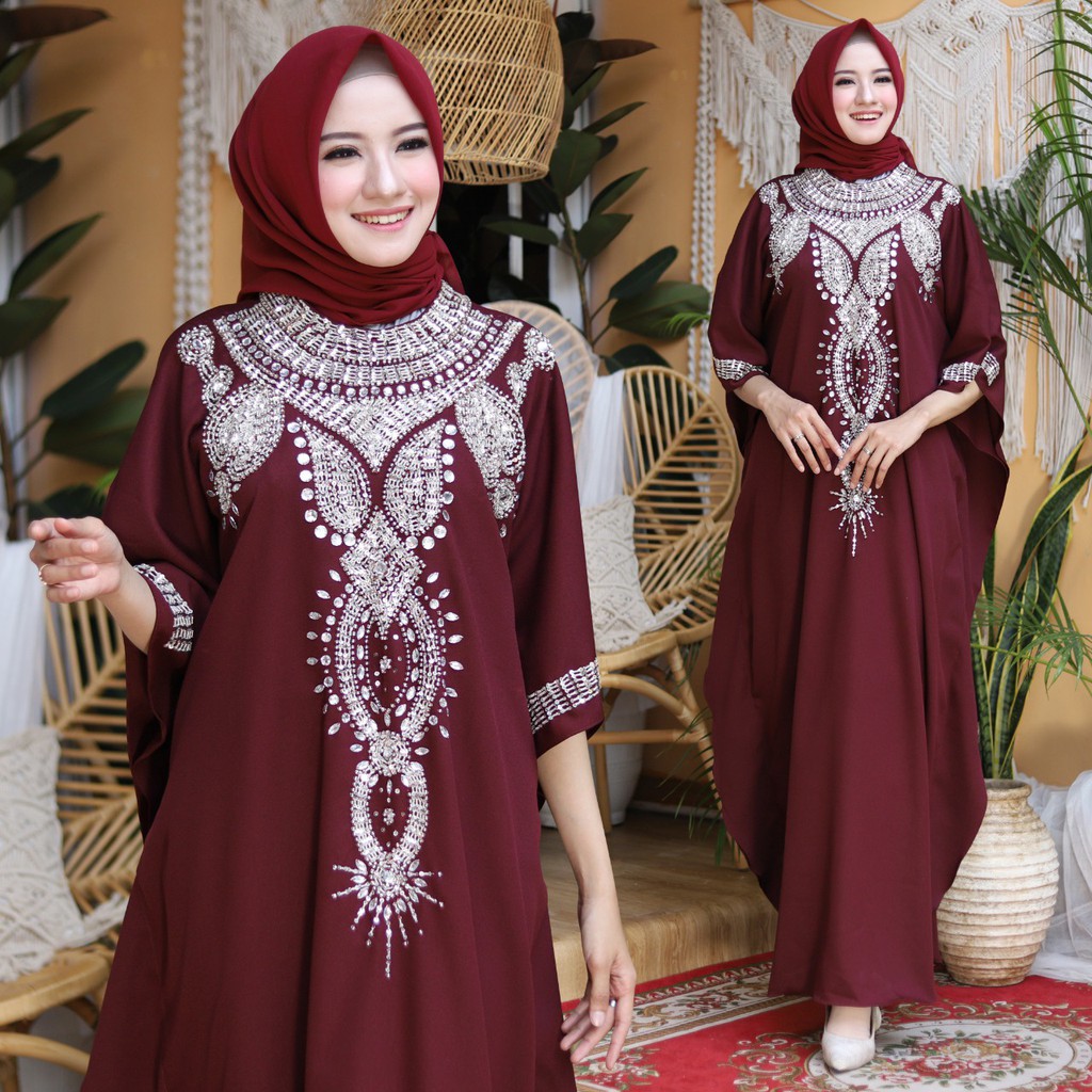 Gamis Lebaran | Kaftan Muslimah Payet | KAFTAN FARIDA JUMBO XXL KAFTAN KALONG WOLLPEACH APLIKASI MANIK KAFTAN JUMBO KAFTAN PESTA