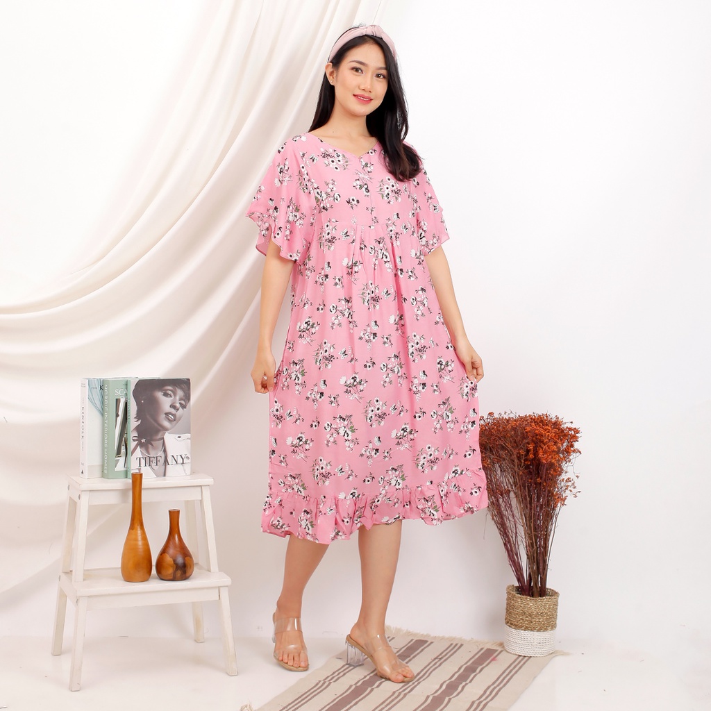 Daster katun etnik Tara / daster viral masa kini kekinian ruffle premium midi home dress korea