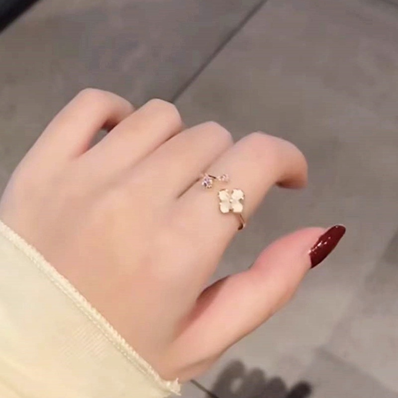 Cincin Jari Telunjuk Model Terbuka Dapat Disesuaikan Desain Bunga Aksen Mutiara Berlian Imitasi Gaya Korea Untuk Wanita