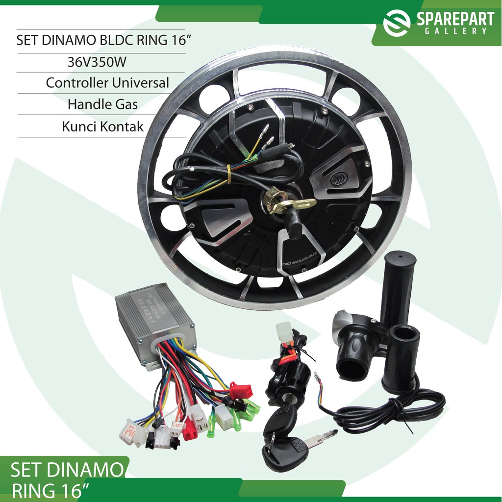 Set dinamo sepeda listrik 36v350w ring 16&quot; (16inch)