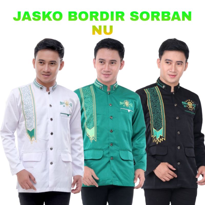Jasko Bordir NU Sorban Hijau Hitam Jas Koko Putih