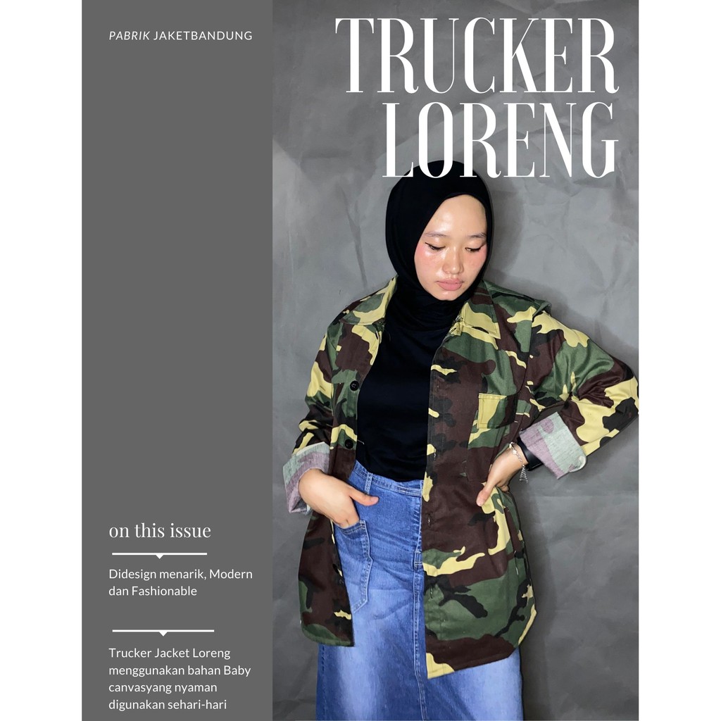 Jakek Semi Parka Loreng II Trucker Loreng Wanita II Jaket Gunung  SZ M - XXL