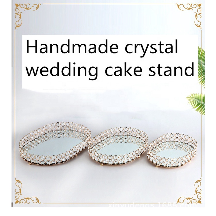 Crystal gold oval decorative serving tray nampan kristal kaca