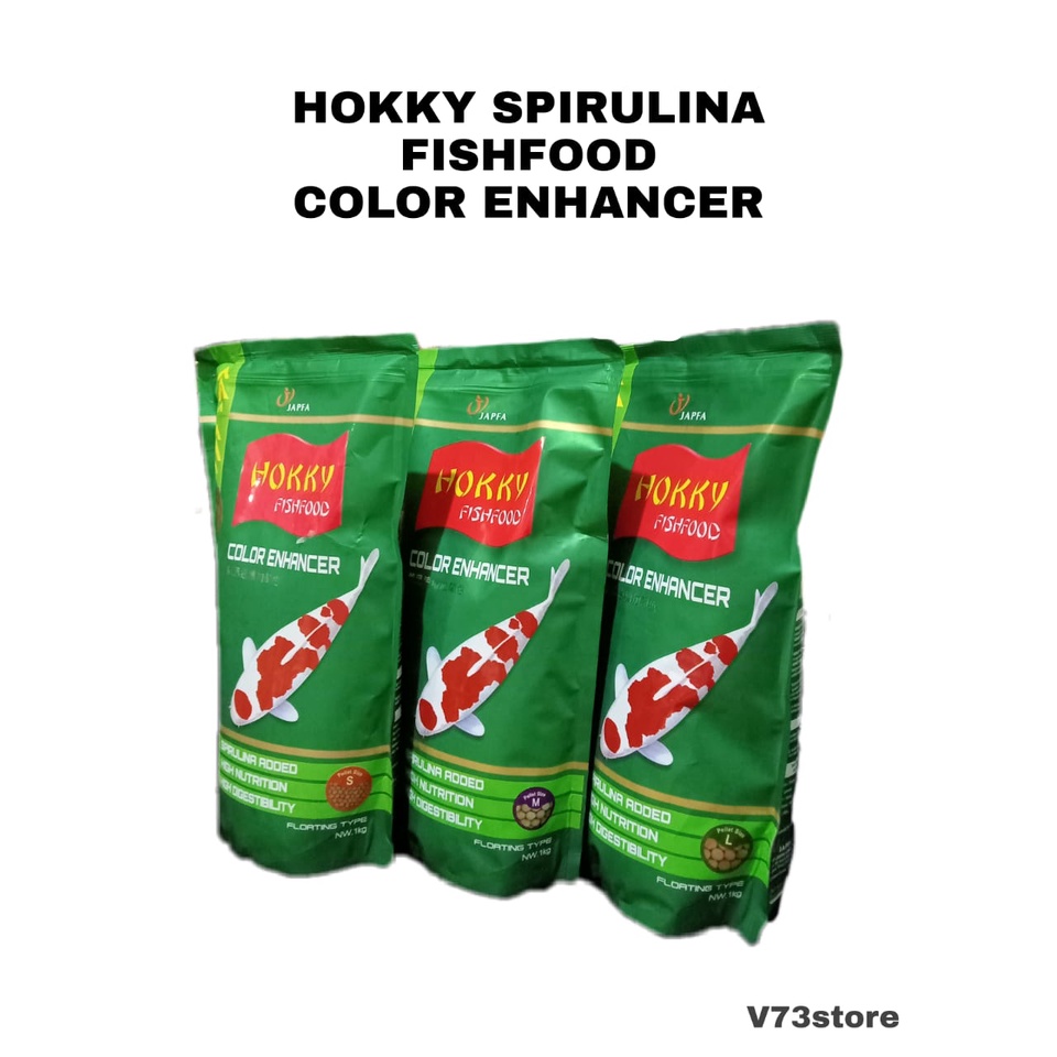 MAKANAN IKAN KOI HOKKY SPIRULINA /PELET PAKAN IKAN KOI HOKKY COLOR ENHANCER /SIZE S/M/L 1KG