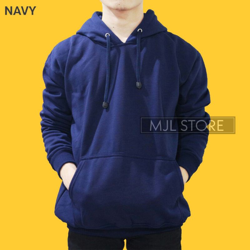 (promo) Jaket jumper hoodie polos L,XL,XXL pria wanita navy mjl store