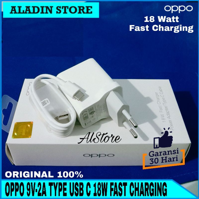 Charger Oppo A52 A92 A92s ORIGINAL 100% Fast Charging 18W Type USB C