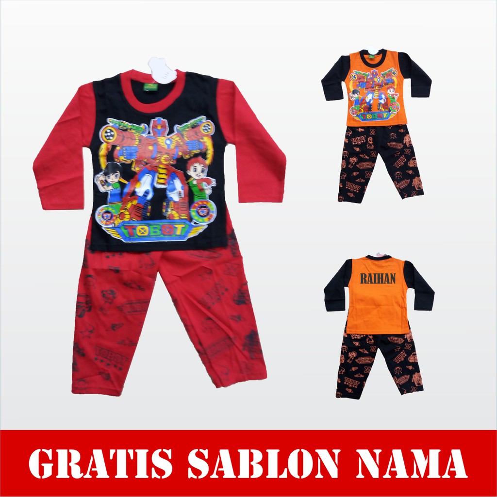 Baju Anak Setelan Tobot Panjang Kaos Anak Laki-Laki Perempuan Murah FREE Custom Nama