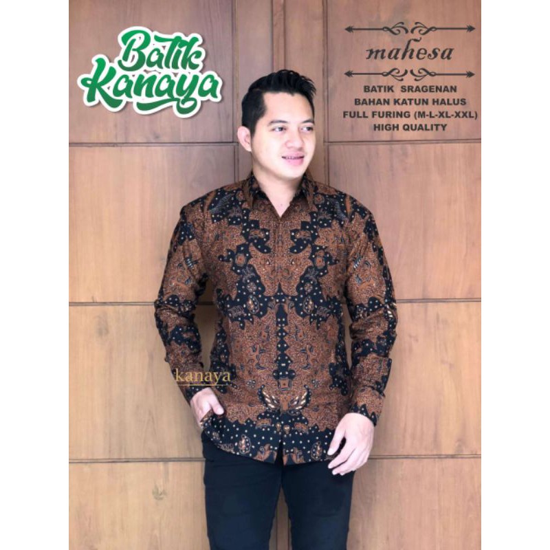 Kanaya Kemeja Batik Pria Lengan Panjang Full Furing Modern MAHESA Coklat