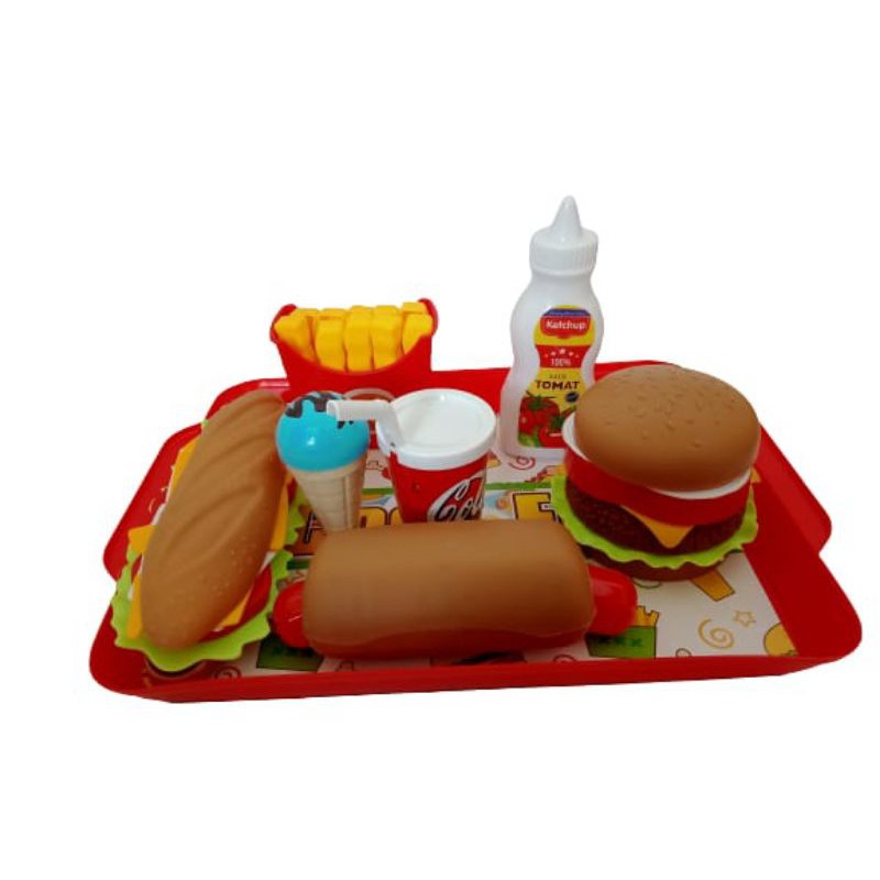 Mainan nampan burger hotdog kentang goreng junkfood LF50 / OCt2122 / Nampan Cangkir set 718