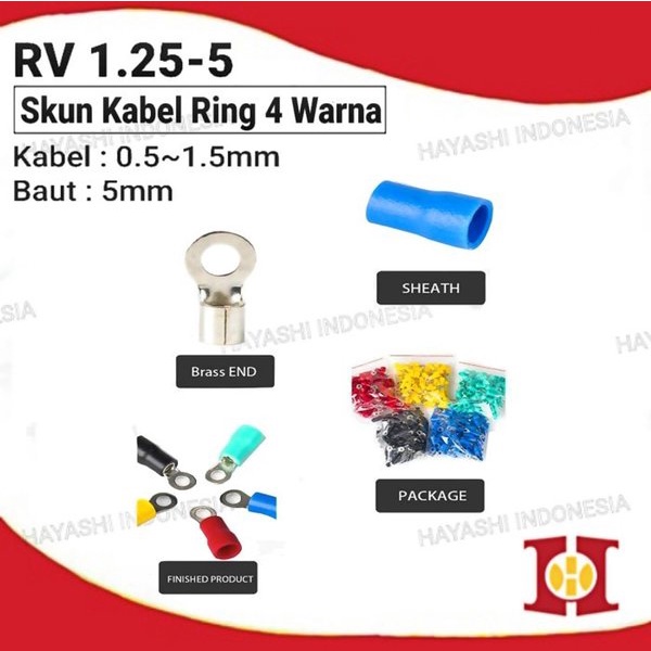 Terminal Kabel Sekun Skun Ring O Bulat Cable Lug Isolasi RV 1.25-5 (100pc)