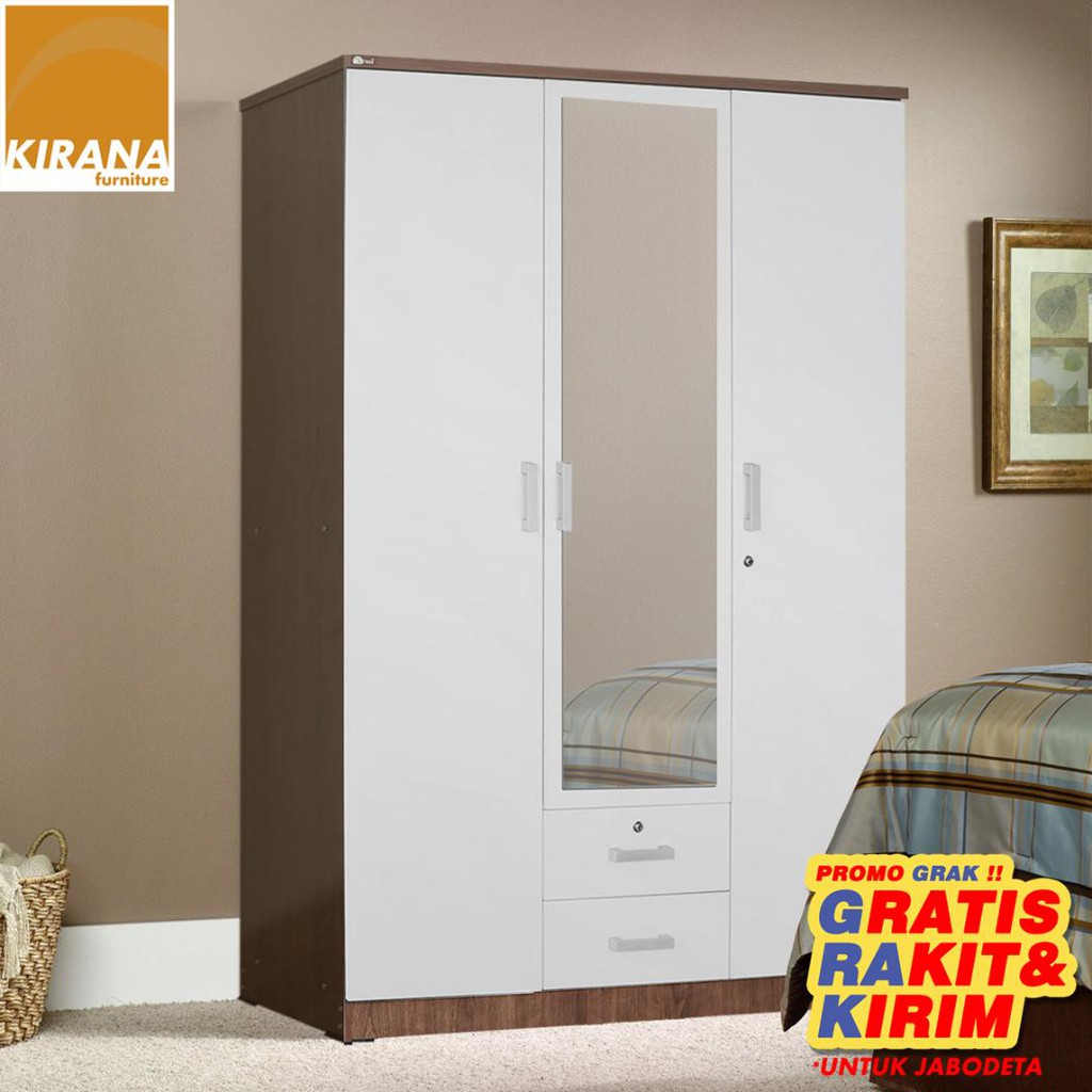 Kirana Lemari  Pakaian  3  Pintu  Arizona White Brown 