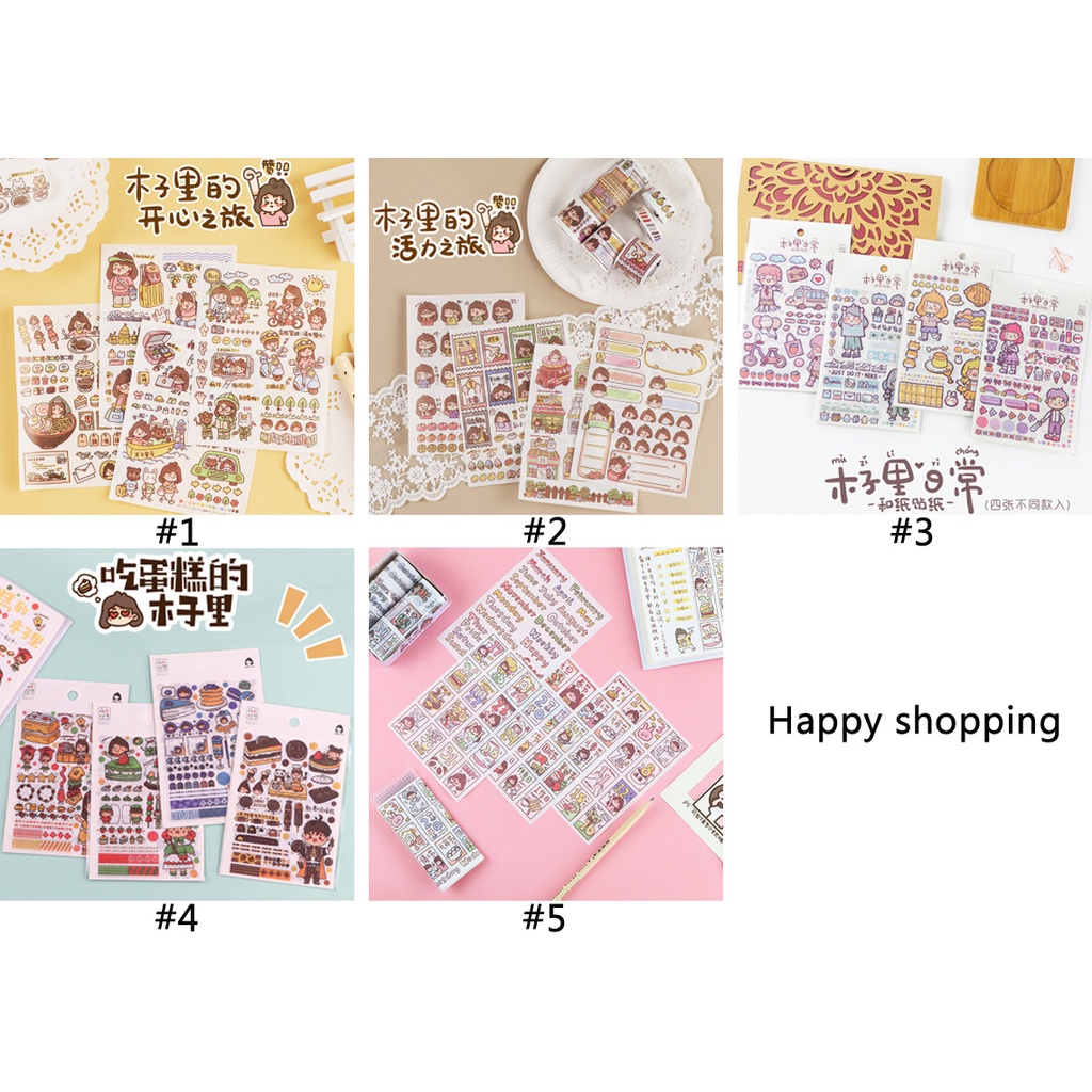 4 Sheets Creative Cartoon Girl Diary Decoration Sticker Handbook DIY Japanese Character Japanese Paper Sticker