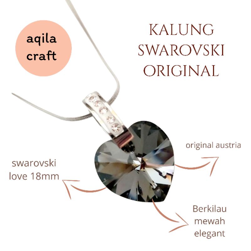 KALUNG TITANIUM LIONTIN SWAROVSKI HEART KALUNG WANITA ANTI KARAT BERKILAU