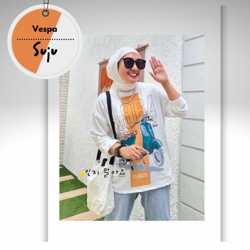 BEFAST - ZEC OOTD Wanita Longslevee Kaos KAYRA / Jumbo Longsleeve Vespa (LD 116, P 65) / Kaos Lengan Panjang / Longsleeve Motif Kekinian / Fashion Wanita Remaja Terbaru