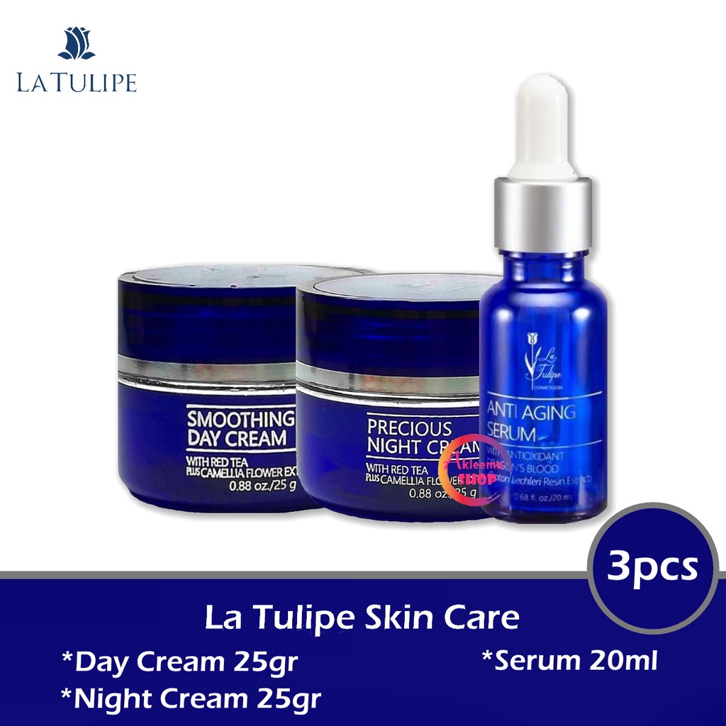 Paket La Tulipe Anti Aging Series ( Day Cream 25 gr + Serum 20 mL + Night Cream 25 gr ) - 3 Pcs