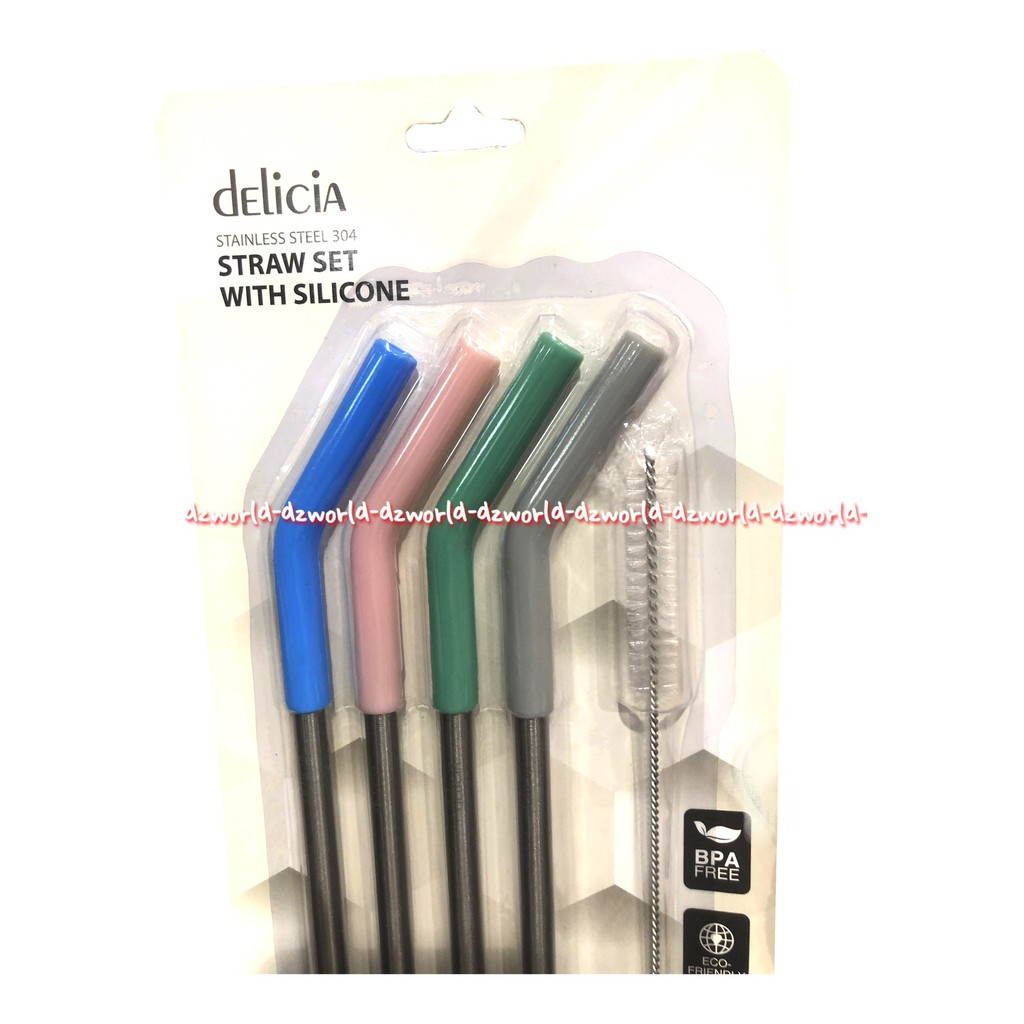 Delicia Straw Set With Silicone 4pcs Sedotan Dengan Sikat Pembersih