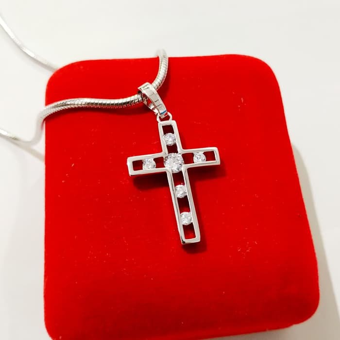KALUNG XUPING ASLI LAPIS EMAS PUTIH BANDUL SALIB SIMPEL ZIRCON JS010